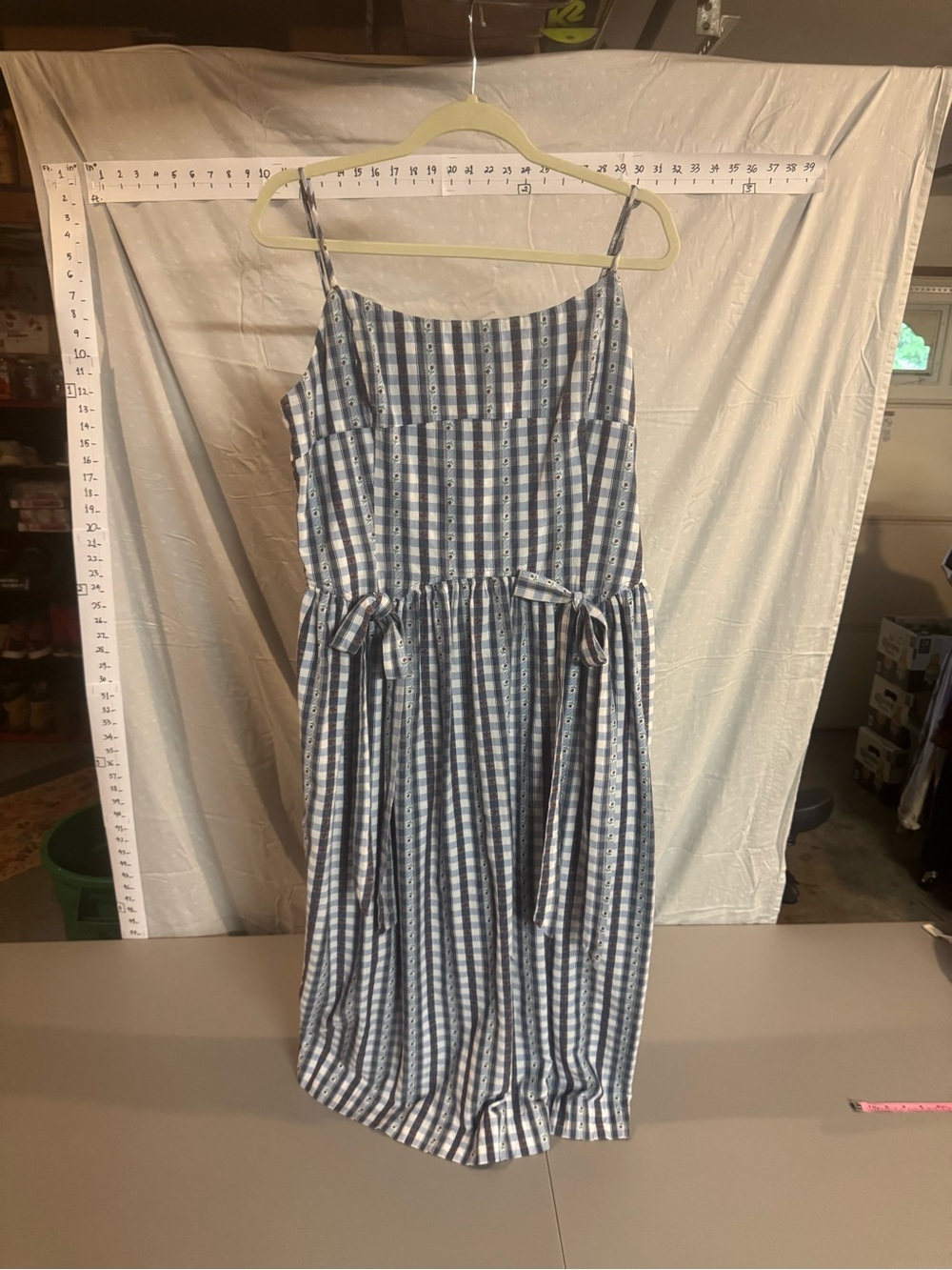 Damson Madder Spaghetti Strap Blue and White Gingham Maxi Dress with Bows